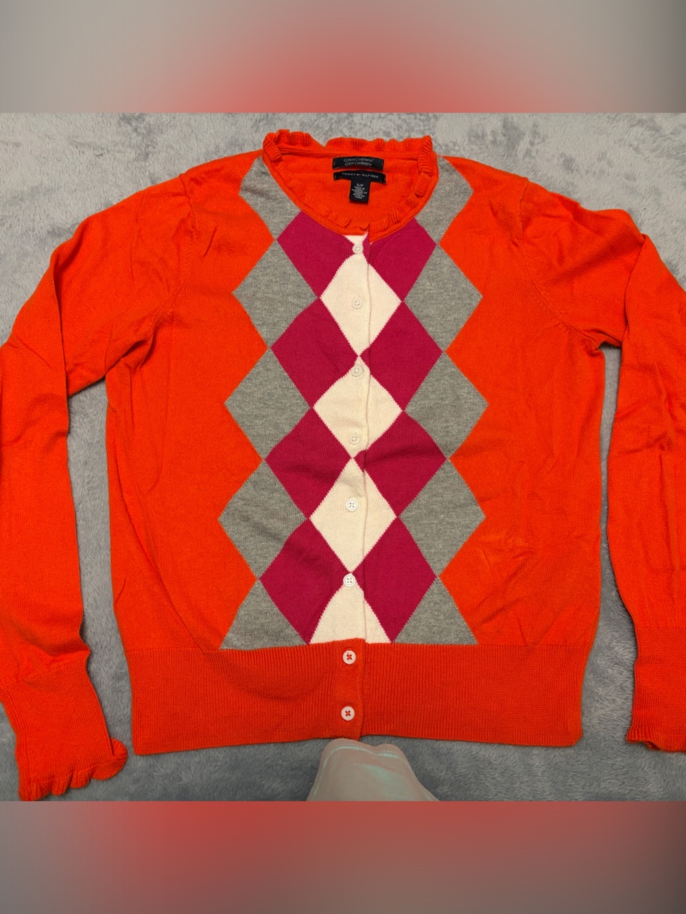 Tommy Hilfiger Vintage Y2K Orange Argyle Button-Front Cardigan